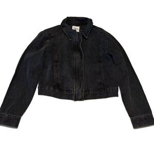 NWT Zara Cropped Black Denim Long Sleeve Bomber Jacket Women's Medium M